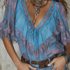 Bohemian-style Paisley-print Chiffon Blouse With Ruffled Hem