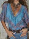 Bohemian-style Paisley-print Chiffon Blouse With Ruffled Hem