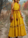 Womens Lace-Patchwork Ethnic-Style Sleeveless Dress
