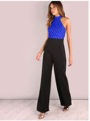 Tuta intera sexy da donna europea e americana con paillettes e cuciture a trombetta con scollo all'americana
