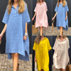 New Solid-color Casual Cotton-linen Long Dress With A Turn-down Collar And Buttons