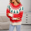Maglione casual e ampio da donna in maglia jacquard con motivo albero di Natale