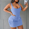 Women's Suits Summer Square Neck Suspender Jumpsuit And Slim Skirt