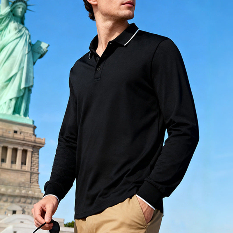 Men's Casual Jacquard Polo Shirt Quick-dry Breathable Long Sleeve