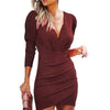 Vestito da donna sottile a maniche lunghe in tinta unita