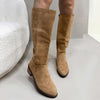 Chunky Heel Small Slim Suede Over The Knee Side Zipper Boots