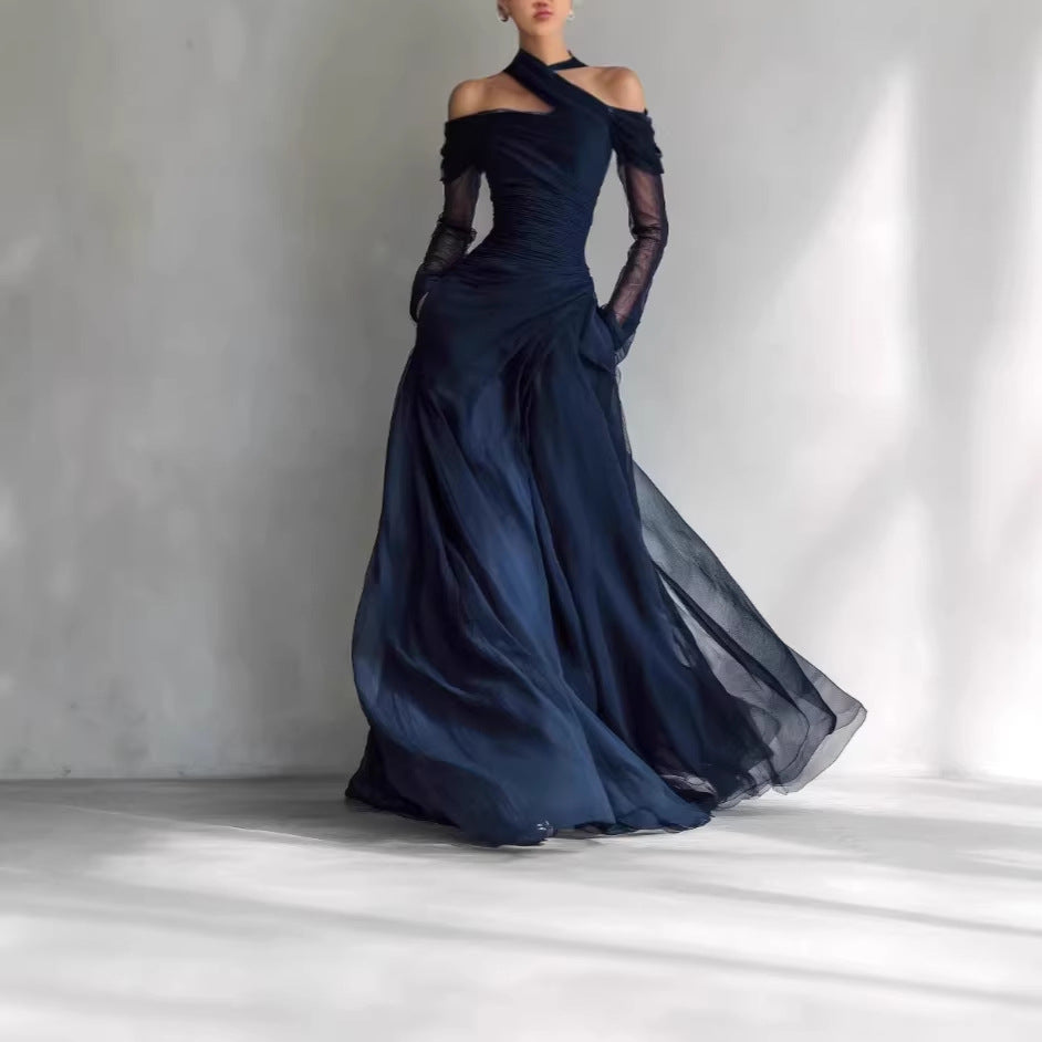 European And American-style Elegant Mesh-embellished Strapless Maxi Dress