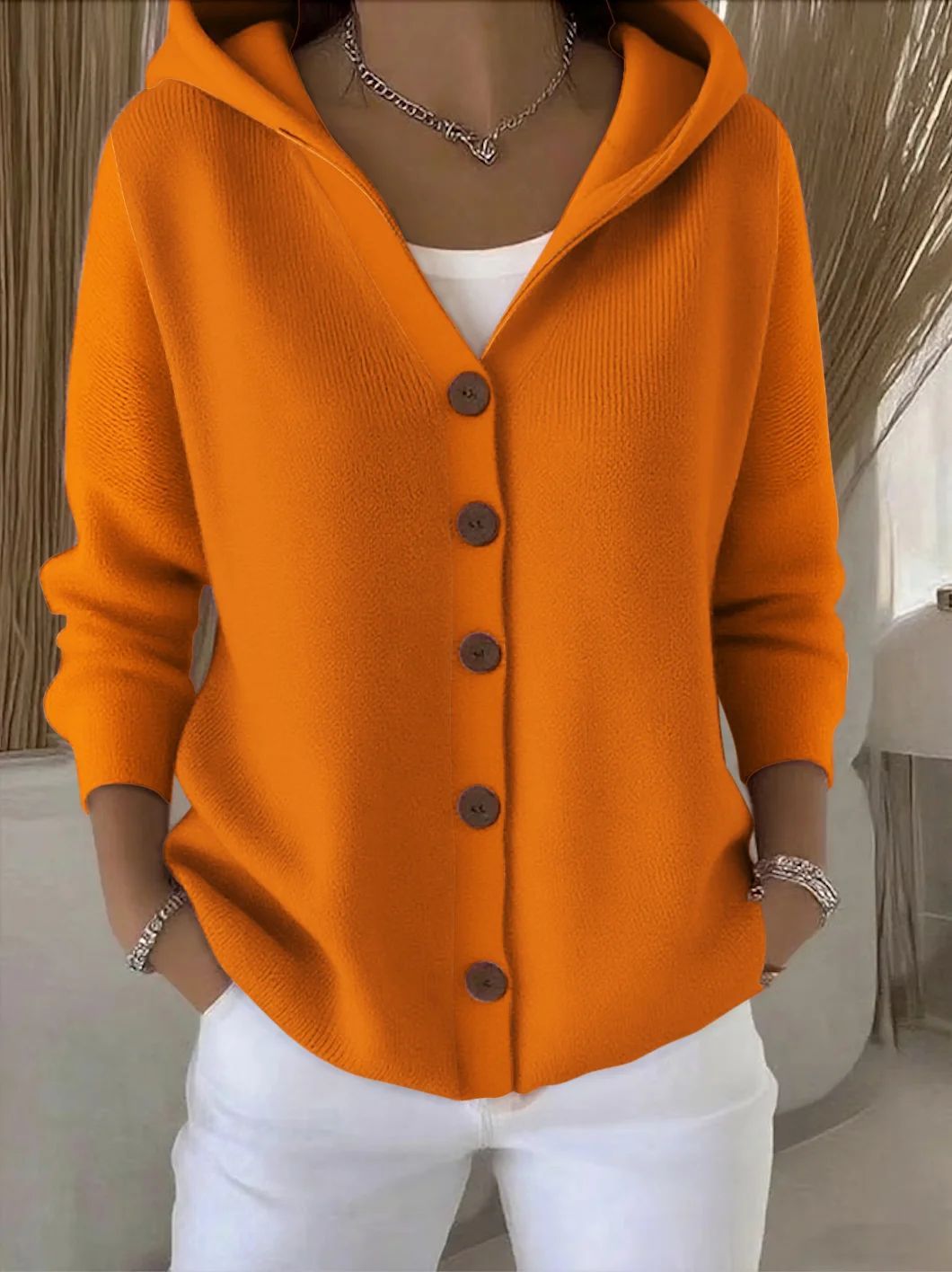 Maglione con cappuccio e bottoni Ins, moda autunno e inverno, cardigan lavorato a maglia casual, top a maniche lunghe da donna
