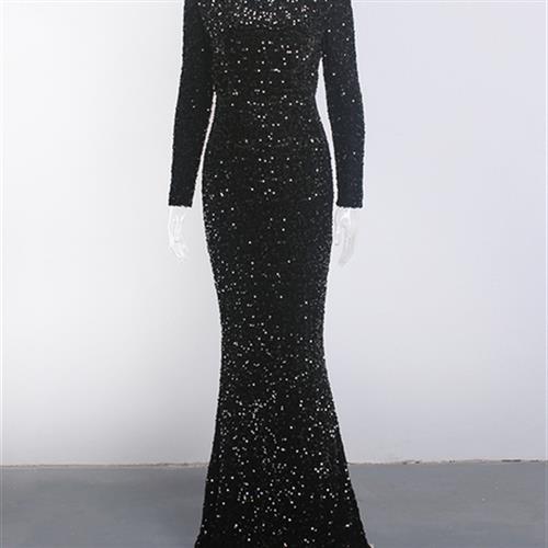 Vestito da sera da donna modesto elasticizzato con paillettes blu royal per balli e feste
