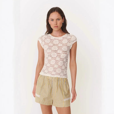 Top da donna sexy e alla moda, aderente con pizzo traforato