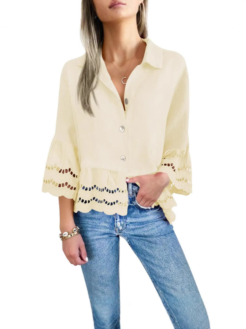 Camicia Con Bordo In Pizzo E Dettagli Svasati In Pizzo Sui Polsini