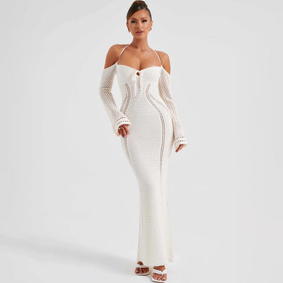Womens Knitted Sexy Backless Slip Dress