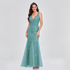 Vestito lungo sexy senza maniche con scollo a V ricamato con paillettes slim a sirena