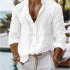 Men's Solid Color Cotton Linen Shirt Casual Style Long Sleeve