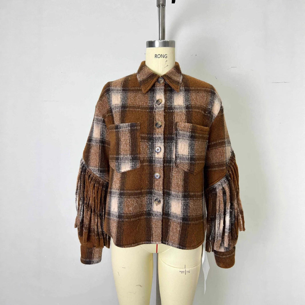 Nuovo cappotto con apertura a fessura e nappe in stile retrò scozzese francese