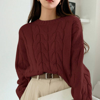 Round Neck Pure Color All-matching Trendy Sweater Top