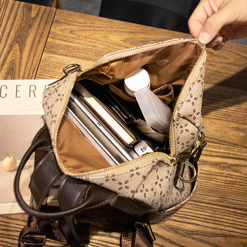 Zaino da viaggio a tracolla antifurto retrò con stampa semplice e coordinata, di grande capacità