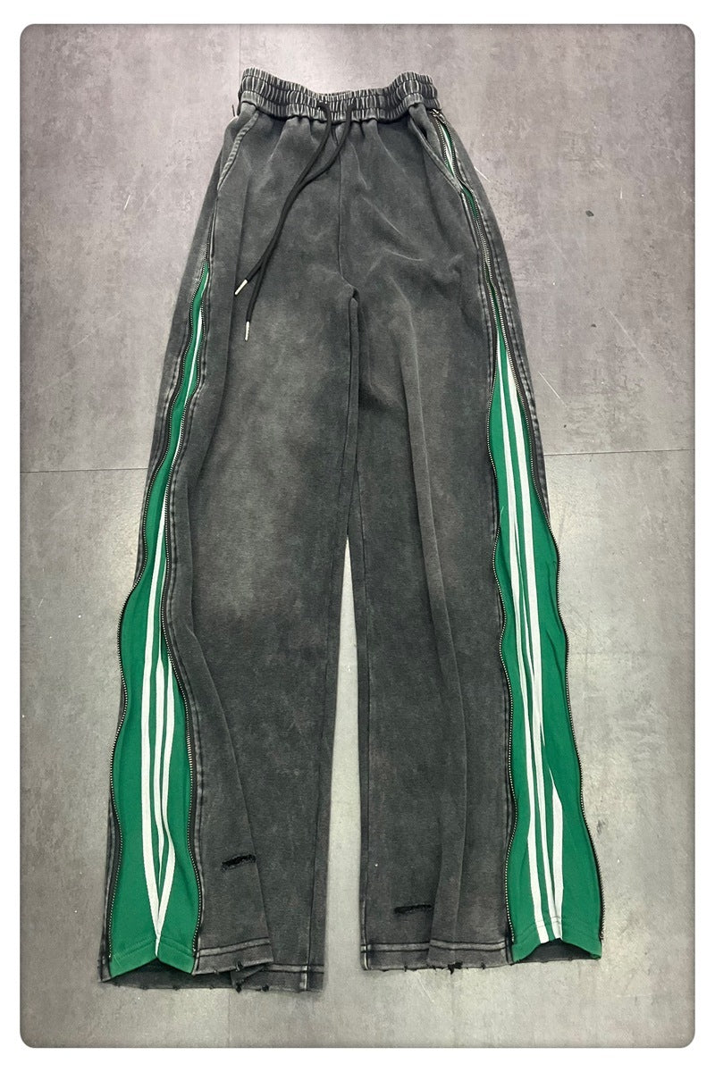 Pantaloni larghi a gamba larga con cerniera laterale bidirezionale e tre barre Design Sense