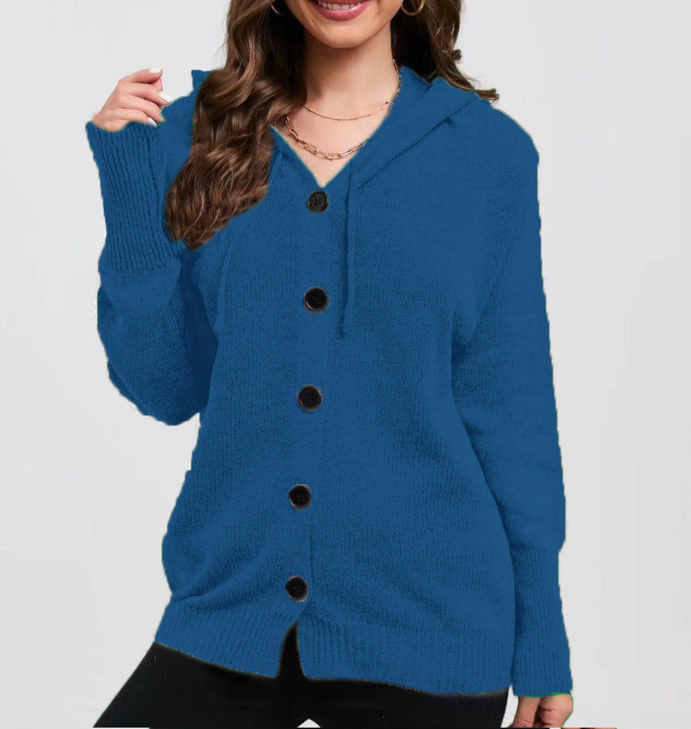 Maglione monopetto con cappuccio in tinta unita da donna