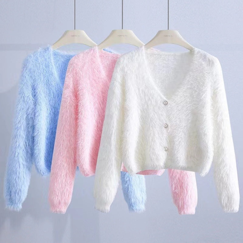 Idle Style Mohair Sweater Furry Coat Top