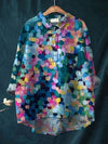 Camicia da donna estiva casual a maniche corte con stampa e colletto, taglia europea