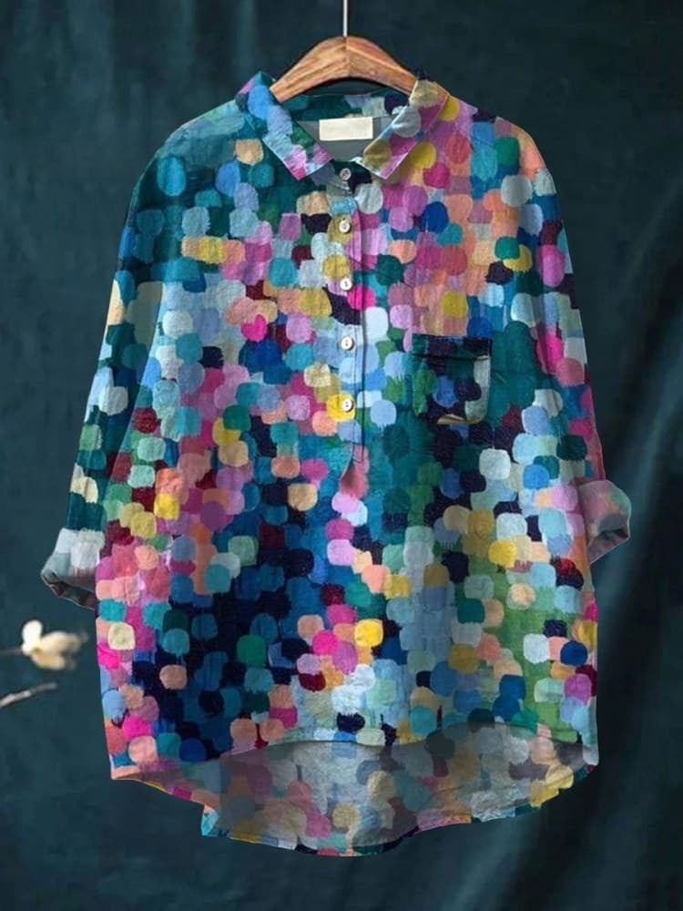 Camicia da donna estiva casual a maniche corte con stampa e colletto, taglia europea