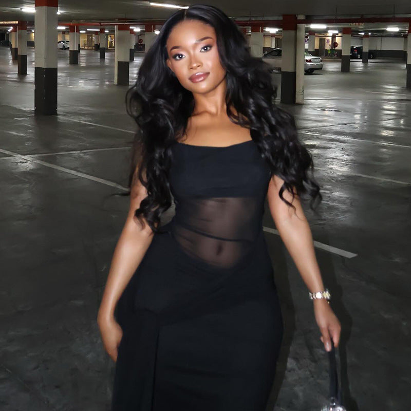 Crew-neck, Form-fitting Street-style Long Dress