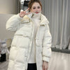Off-season Hooded Down Jacket Women's Mid-length Horn Button Slimming White Duck Down