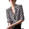 Camicia da donna a quadri in seta satinata, stile retrò, di alta qualità, bianca e nera