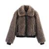 Women's Fashion Color Contrast Fur Coat