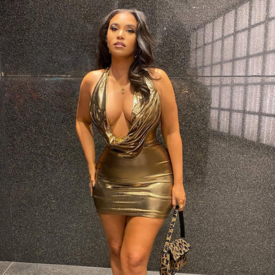 Chic Sleeveless Halter Dress With Ruffled Hem