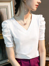Top da donna vintage con maniche a sbuffo a pieghe