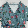Women's Sexy V-Neck Long Sleeve Dress With Lace Trim & Elastic Cuffs - Flowy Floral Print A-Line Retro Dress