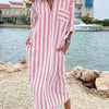 Womens Elegant Casual Loose-Fit Striped Long Shirt Dress