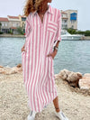 Womens Elegant Casual Loose-Fit Striped Long Shirt Dress