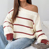 Sexy Off-the-shoulder Loose Striped Women's Sweater
