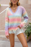 Knitted Sweater Loose Cut Tassel Plus Size Rainbow Sweater