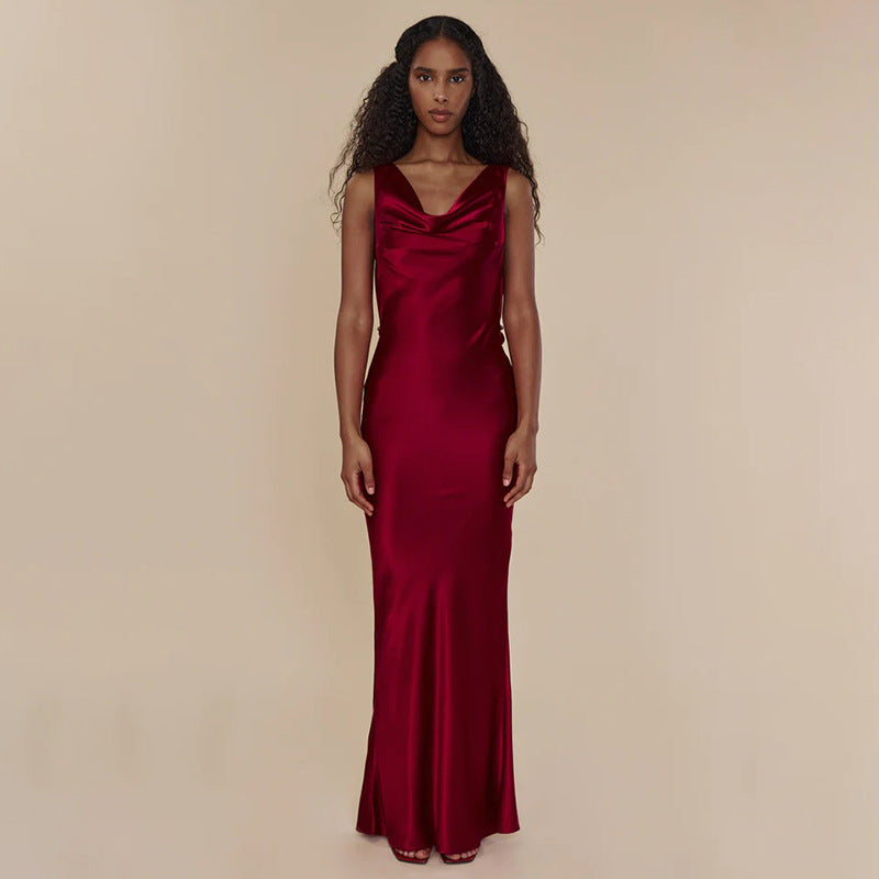 Abito lungo da sera da donna in pizzo con allacciatura, stile banchetto
