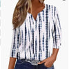 Women's T-shirt V-neck Half-open Tube Three-button Printed 34 Sleeves Top