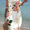 Womens Long Casual Printed Dress With A Crew Neck