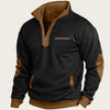 Men's Waffle Contrast Color Pocket Zipped Stand Collar Sweatshirt