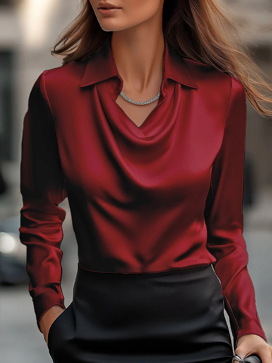 Camicia da donna a tinta unita, scollo a barca, vestibilità ampia e semplice