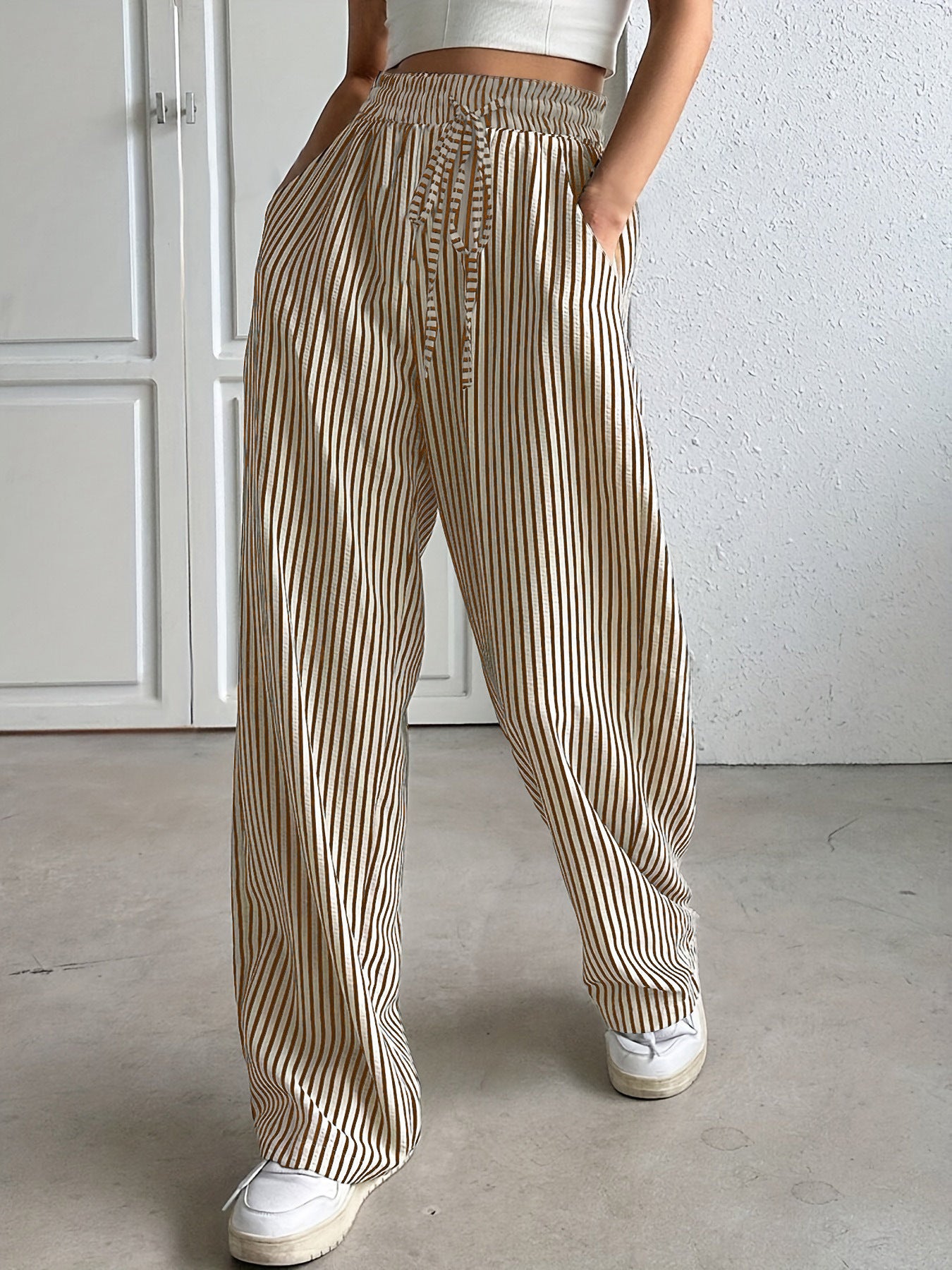 Striped Casual Straight-leg Trousers