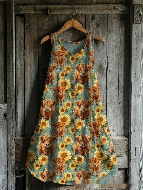 Womens Sleeveless V-Neck 3D Printed Dress