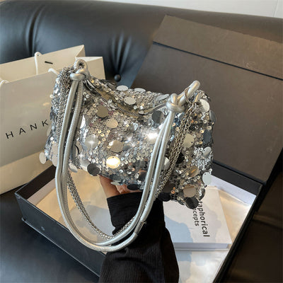 Borsa a tracolla con catena e paillettes da donna Pouches