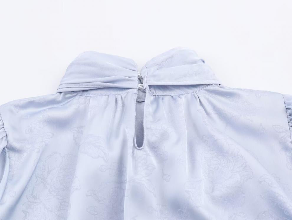 Sleek Jacquard Silk-textured Blouse With A Bow Detail