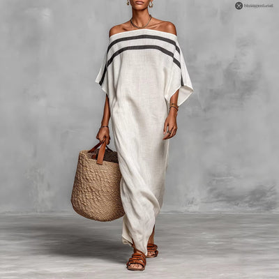 Womens Stand-Up Collar Striped Casual Loose Dress