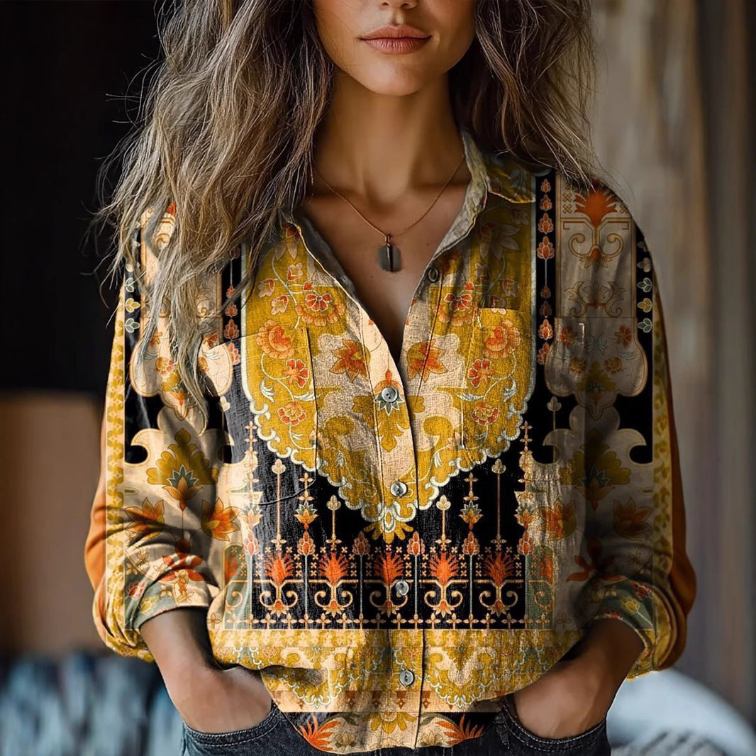 Camicetta a maniche lunghe da donna con stampa digitale 3D