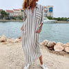 Womens Elegant Casual Loose-Fit Striped Long Shirt Dress