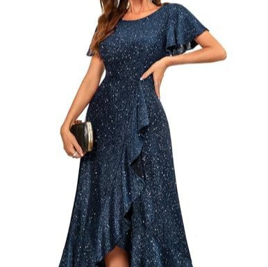 Dress With A High Slit And Sleeves